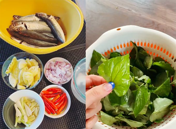 Nguyên liệu làm cá nục kho thơm và rau diếp cá ưa thích của Tóc Tiên.